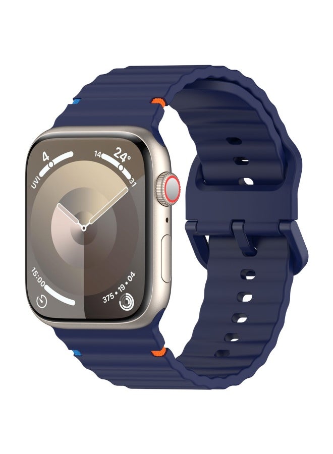 سوار سيليكون بإبزيم لساعة أبل ألترا، مقاسات 49 مم، 46 مم، 45 مم، 44 مم، 42 مم / ساعة أبل ألترا ألترا 2، سلسلة 10، 9، 8، 7، 6، 5، 4، 3، 2، 1، SE (أزرق) - Image 2